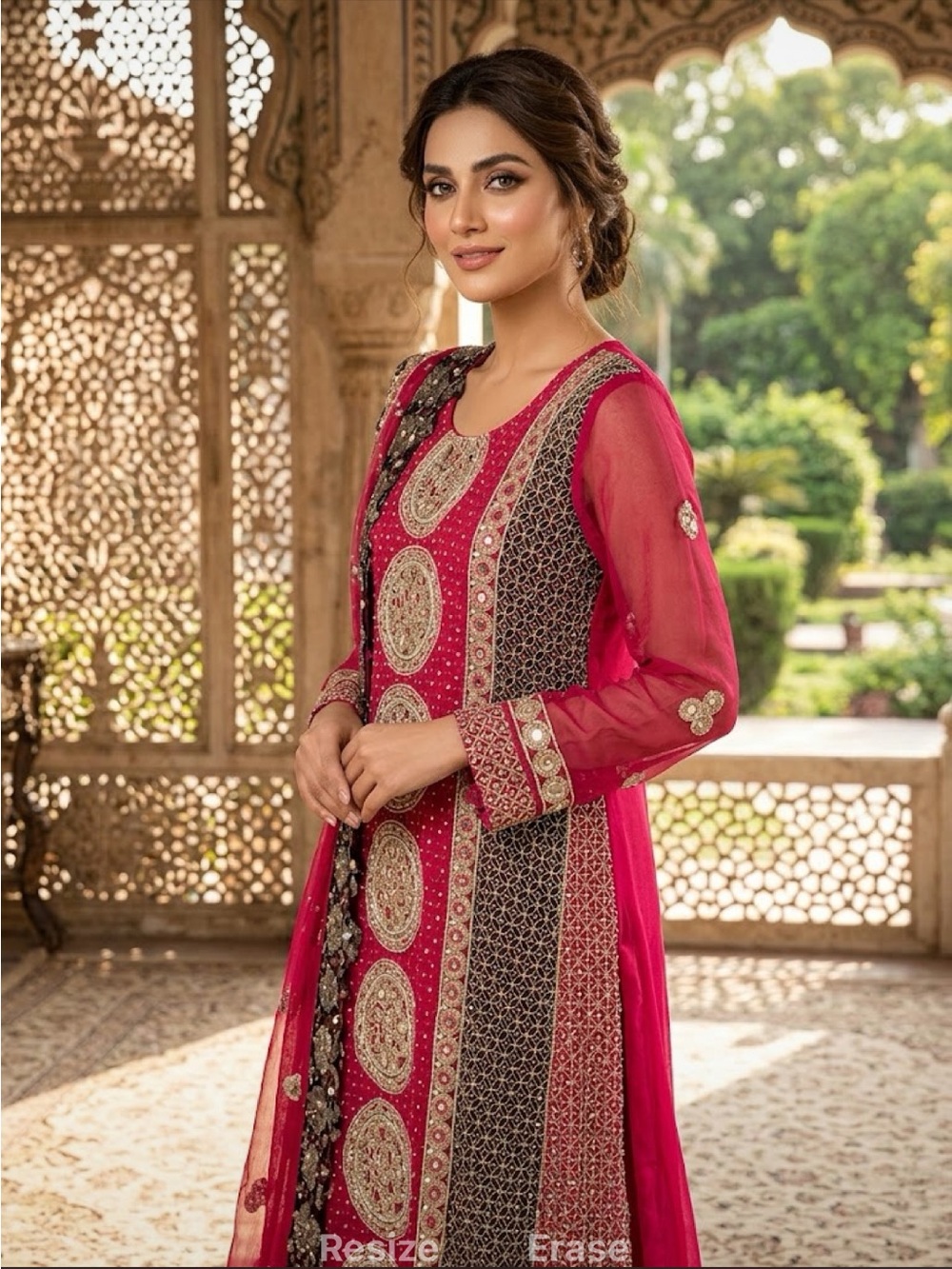 Embellished Fuchsia & Black Anarkali Dress